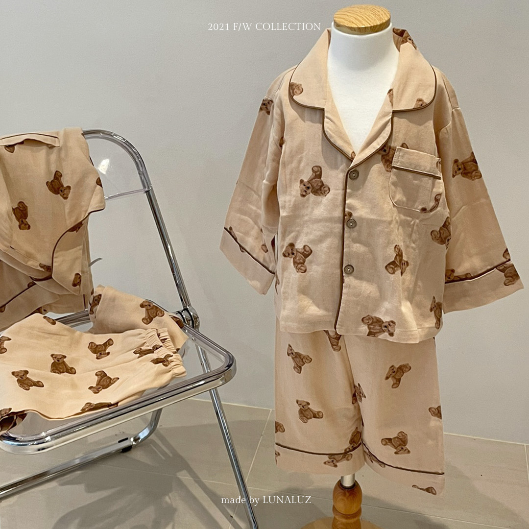 [L is sold out]Children Day Bear Double-Layered Gauze Bottoms (Long-Sleeved Collar Neck) 21-07271