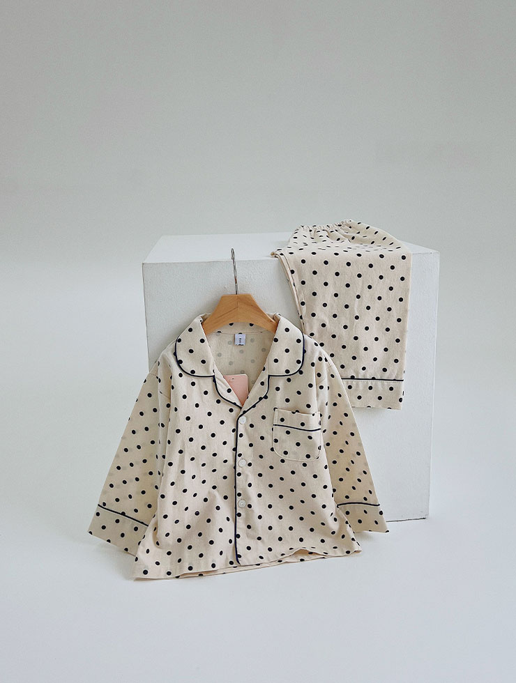 [S sold out]Children&#039;s Raon Cotton Crease Top and Bottom (long-sleeved collar) 20-07571