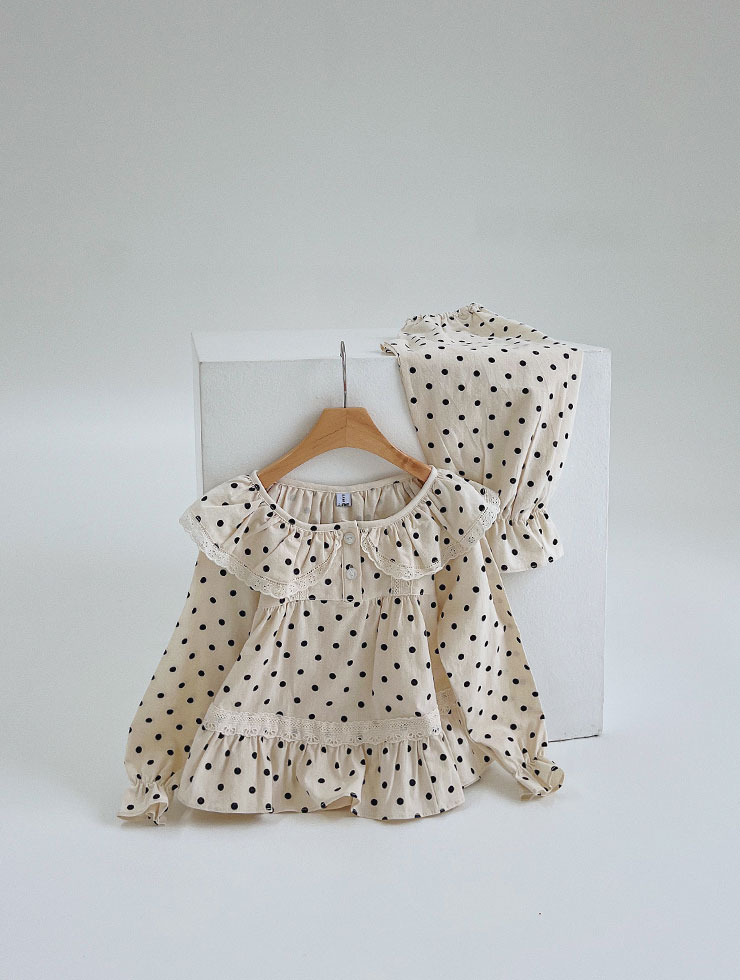 [M and L are out of stock]Children Raon Cotton Crease Top (long-sleeved frill collar neck) 20-07572