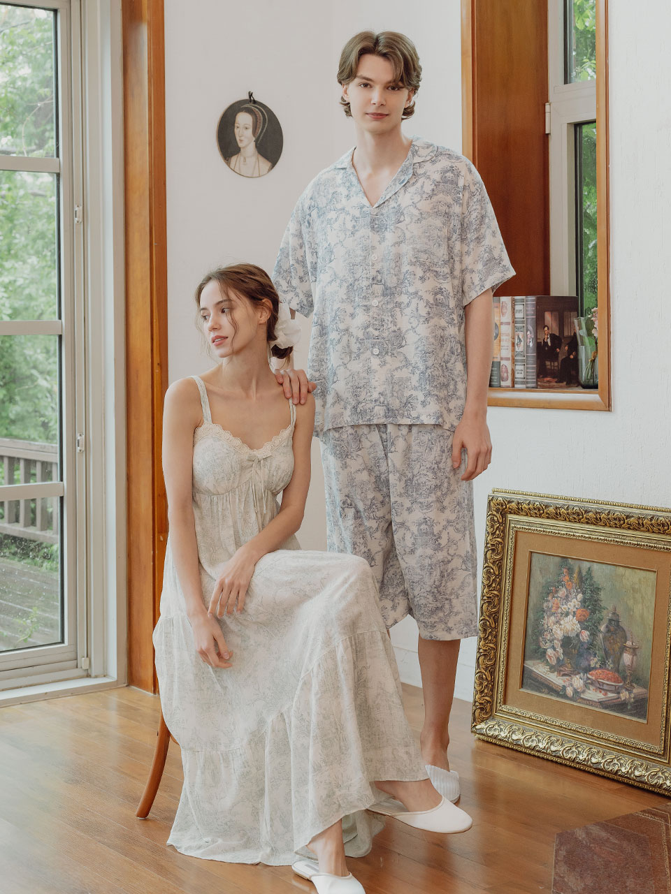 Couple Eclair Sleeveless Dress Pajamas (3C Bra Cap Embedded) 23-03051
