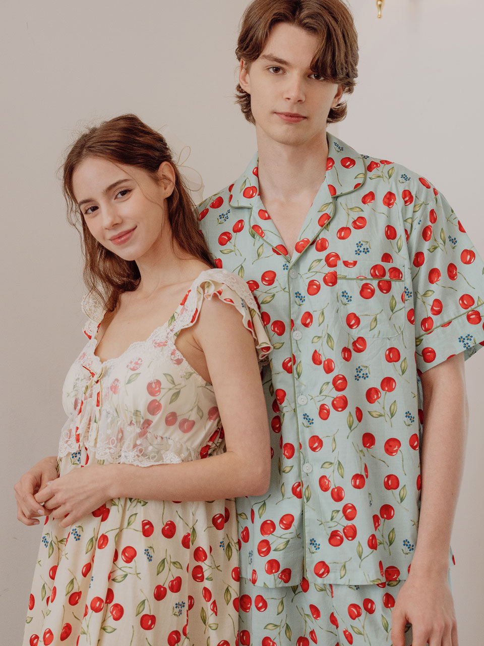 Couple Cherryberry Cotton Bra cap-embedded Sleeveless Dress Pajamas (2C) 23-02352